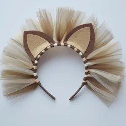 Leão Tule Headband para Meninas, Acessórios De Cabelo De Festa De Aniversário, Traje De Halloween Infantil, Headwear De Plástico Rígido