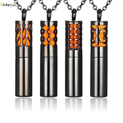 Vicky Home Stainless Steel Necklace Hollow Out Perfume Vial Aromatherapy Essential Oil Storage Diffuser Pendant Locket Women Men