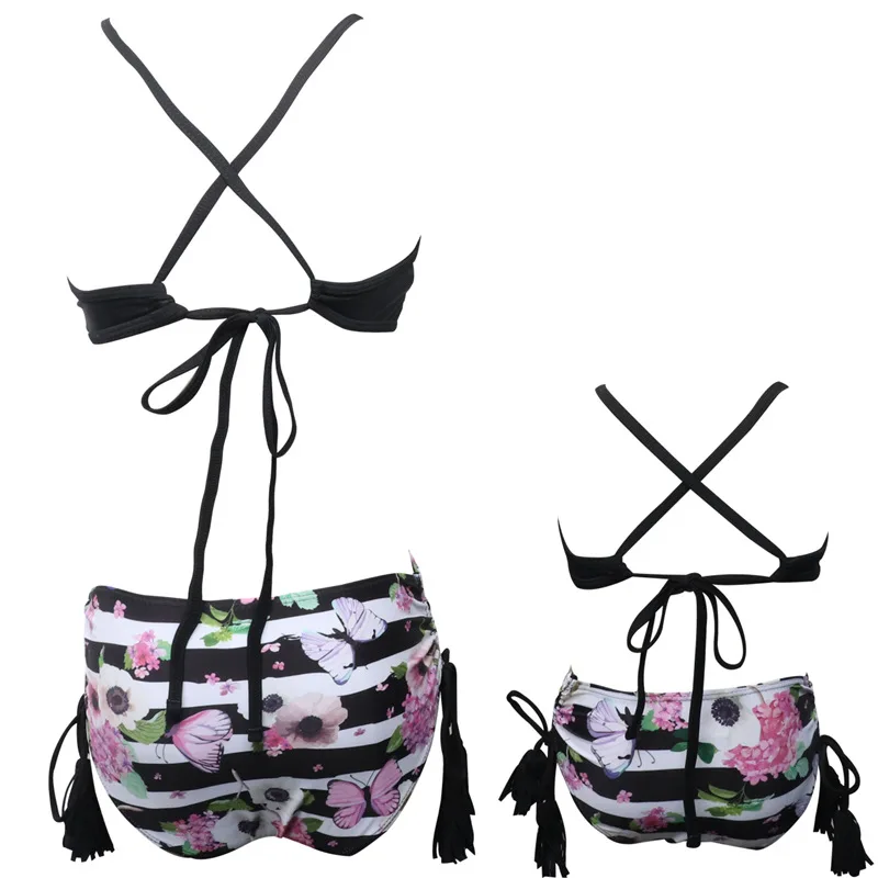 Mother Daughter Đồ Bơi với Băng Tua Mẹ Và Con Gái Bikinis Gia Đình Phù Hợp Với Floral Printed Mẹ và Cô Gái Đồ Tắm