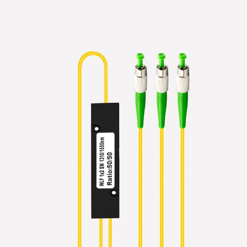 1x2 FBT Opitcal Splitter 50/50 40/60 30/70 rasio FC/APC ABS kotak jenis jendela ganda 1310/1550nm Fiber fused coupler 1m 3.0mm 10 buah