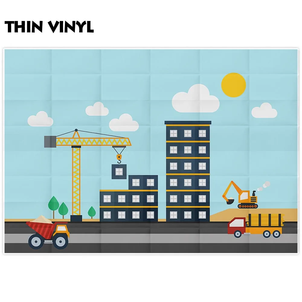 Allenjoy-fondos de fotografía de arquitectura, cielo azul, nubes, construcción al aire libre, grúa de construcción, fondo fotográfico de dibujos animados