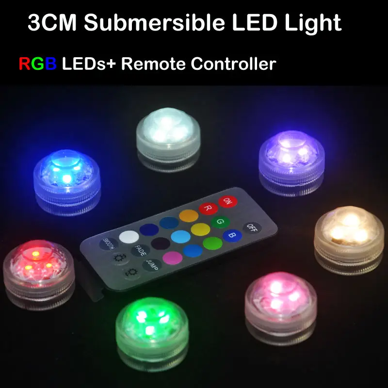 (10pcs/Lot ) 3CM diameter 2.2CM Tall Waterproof 3 LED  Candle Tea Lights Submerisble Floralytes With CR2032 Batteries Operated