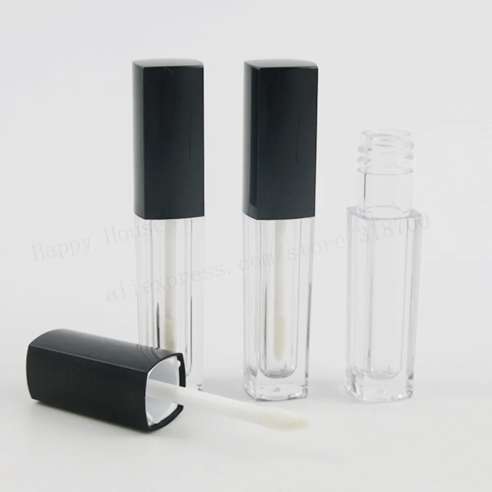 

100pcs x Empty 2.5ml Cute Square Lipstick Tube Lip Balm Bottles Lipbrush Makeup Tools Lip Gloss Container With Brush Black Lids