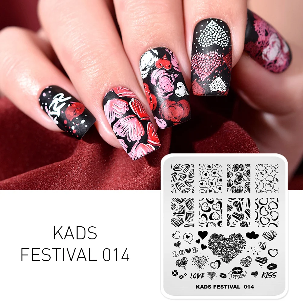 KADS stemple do paznokci Nail artystyczny design Beauty wzór w kształcie serca płytka do stemplowania lakier do samodzielnego malowania paznokci tłoczenie szablon do manicure do paznokci