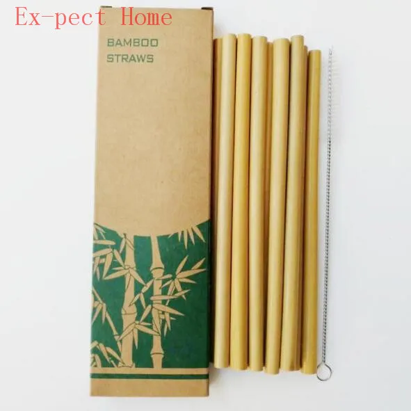 200 sets/lot Bamboo Straws Sets Reusable Eco Friendly Handcrafted Natural Bamboo Drinking Straws and Cleaning Brush