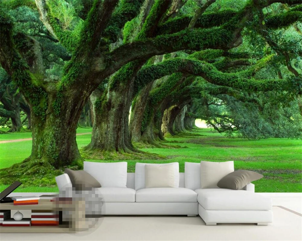 

Beibehang 3D wallpaper Modern minimalist TV backdrop fresh green tree forest living room bedroom mural wallpaper for walls 3 d