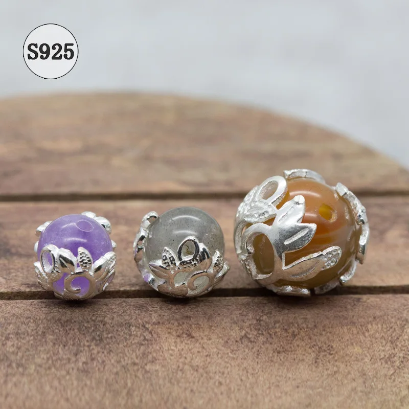 

1 шт., 100% стерлингового серебра 925 пробы, колпачки для бусин с цветком, подходят для размеров 7-12 мм, полые бусины-разделители, браслеты «сделай сам», ювелирные изделия, аксессуары