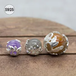 1pc 100% 925 Sterling Silver Flower Encircle Bead Caps Fit 7-12mm Size Hollow Bead Spacer DIY Bracelets Jewelry Make Accessories