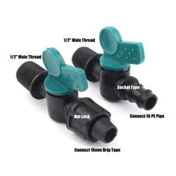 2pcs 16 Irrigation PE Pipe Drip Tape Ball Valve Gardening Irrigation System Joints Farm Greenhouse Bonsai Irrigator Fittings