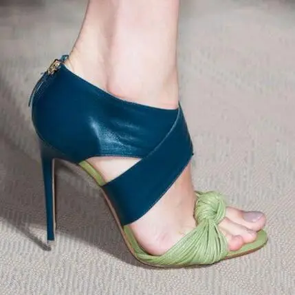 

Free shipping knotted women cut-outs patchwork pumps peep toe high heels summer shoes back zipper party dress heels size 35-43