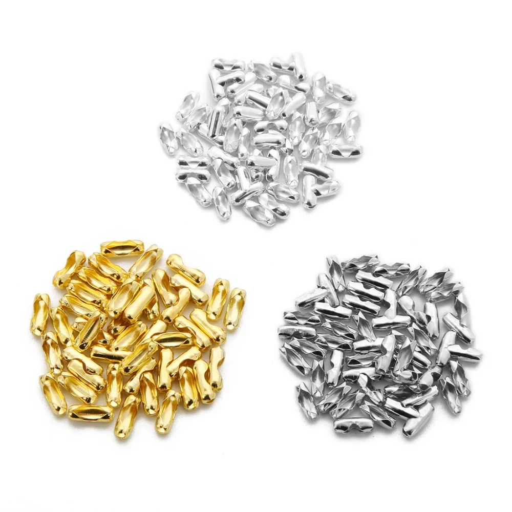 100pcs Diameter 1.5 2 2.4mm Ball Chain Connectors Clasps Gold/Silver Rhodium Metal Clasps Connectors For DIY Jewelry Making