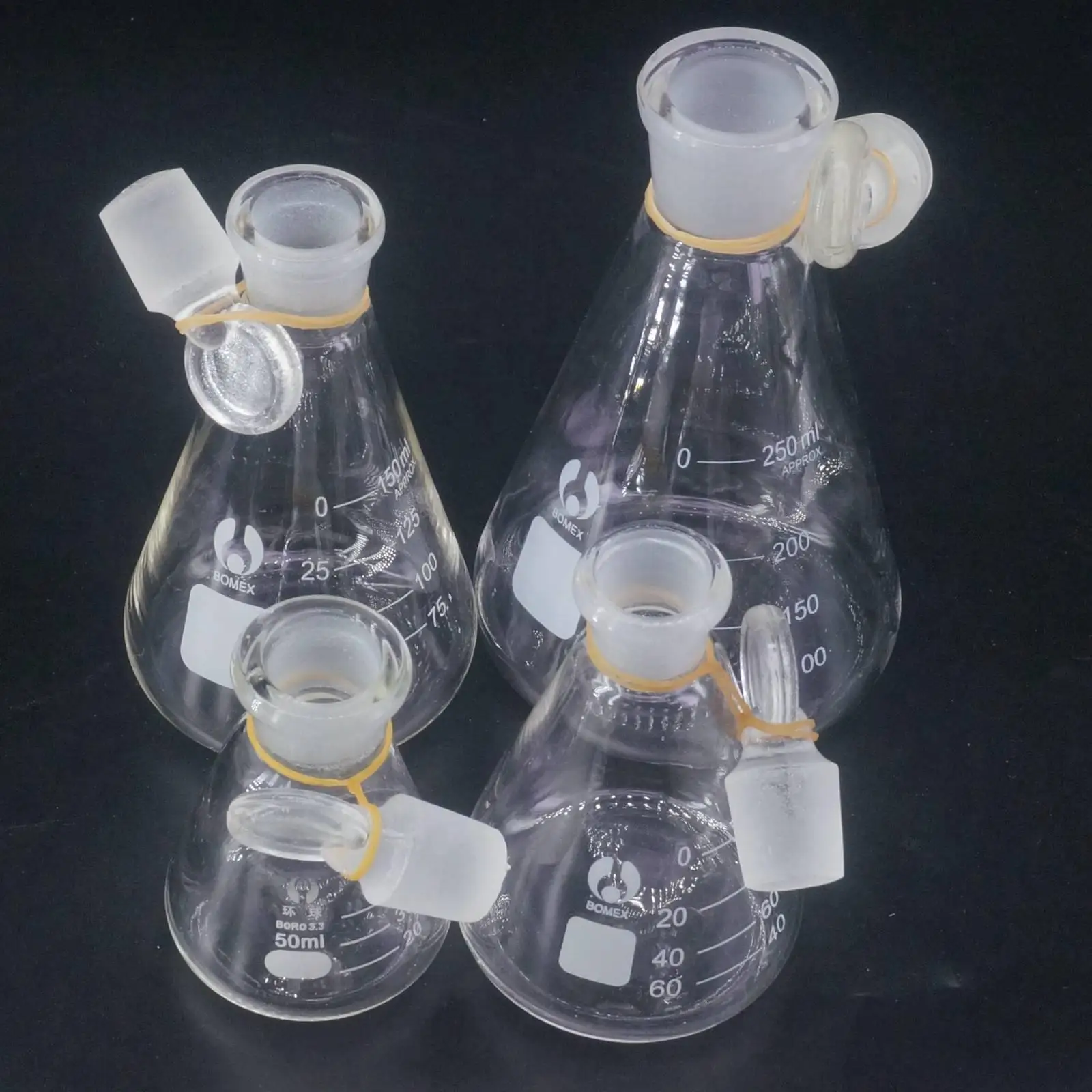 50ml 100ml 150ml 250ml 500ml 1000ml Lab Borosilicate Glass Erlenmeyer Conical Flask with Ground-in Stopper