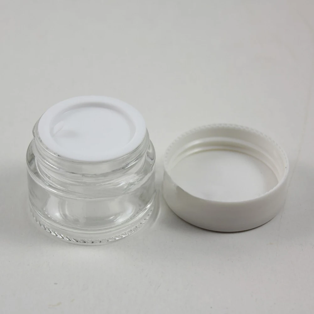 30pcs 15g clear glass cream jar with white lid, glass empty 15 grams cosmetic container for eye cream,15g mini glass bottle