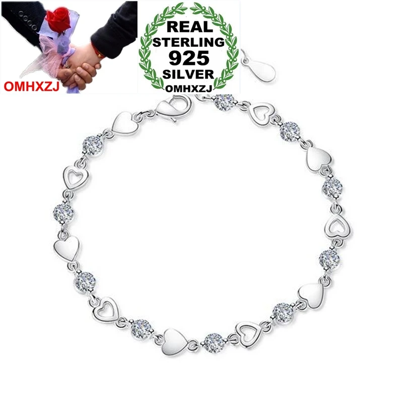 OMHXZJ Wholesale Fashion Sweet Woman Girl Wedding Gift Heart Soul White Purple Zircon 925 Sterling Silver Bracelet Bangle SZ106