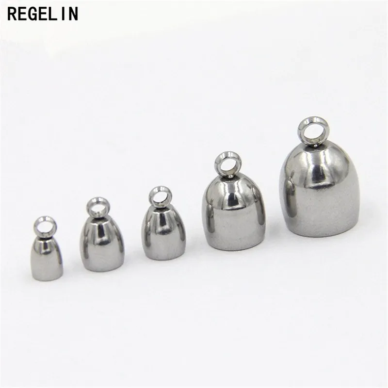 REGELIN 20pcs 3/4/5/6/8mm Stainless Steel End Caps Leather Cord End Clasps Bead For Round Leather Cord Connector DIY Jewelry