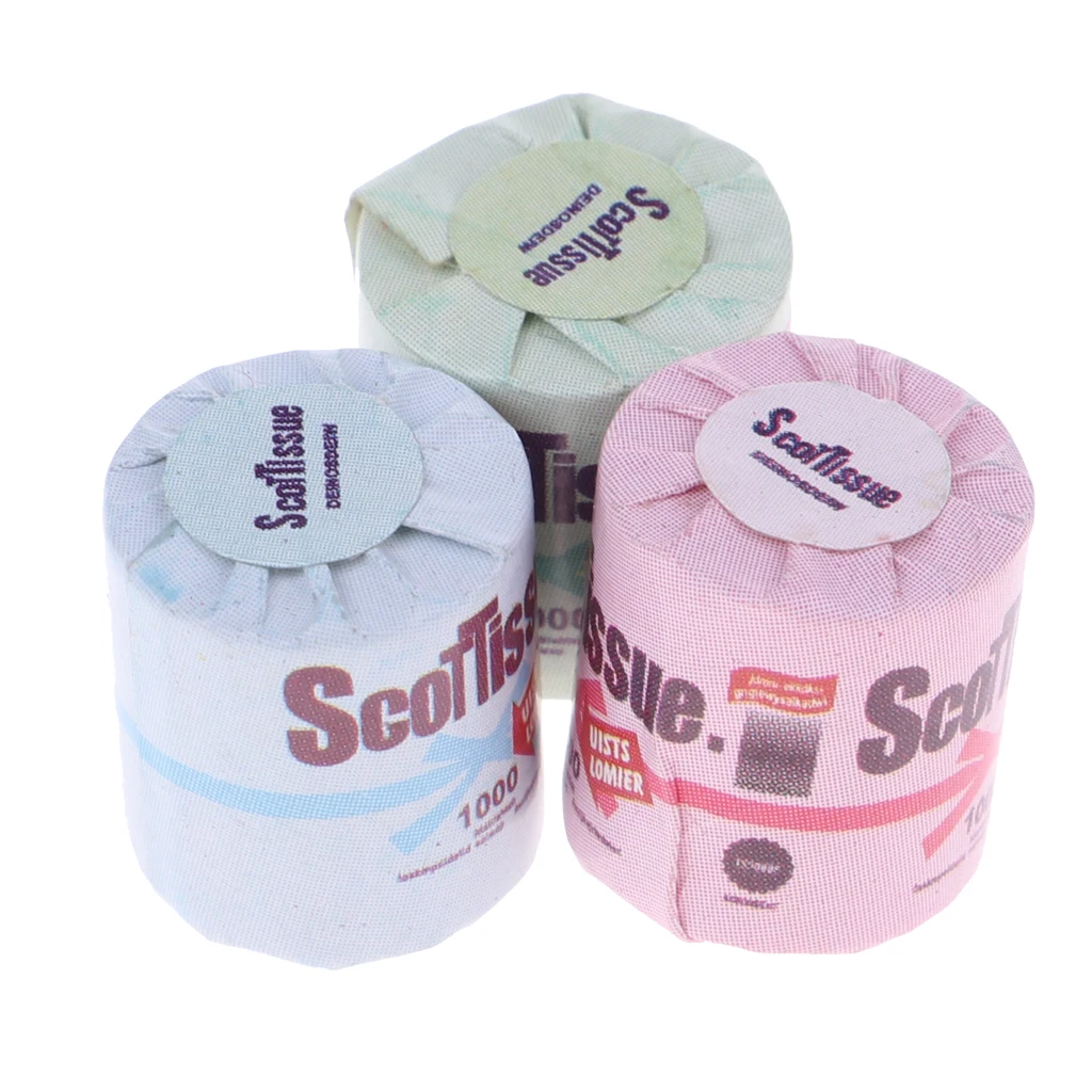 3Pcs 1/12 Dolls House Miniature Bathroom Decor Mini Toilet Paper Paper Towel Roll Tissue