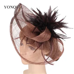 high quality vintage brown fascinators green cocktail wedding accessories sinamay fascinator hats kentucky event headwear SYF625
