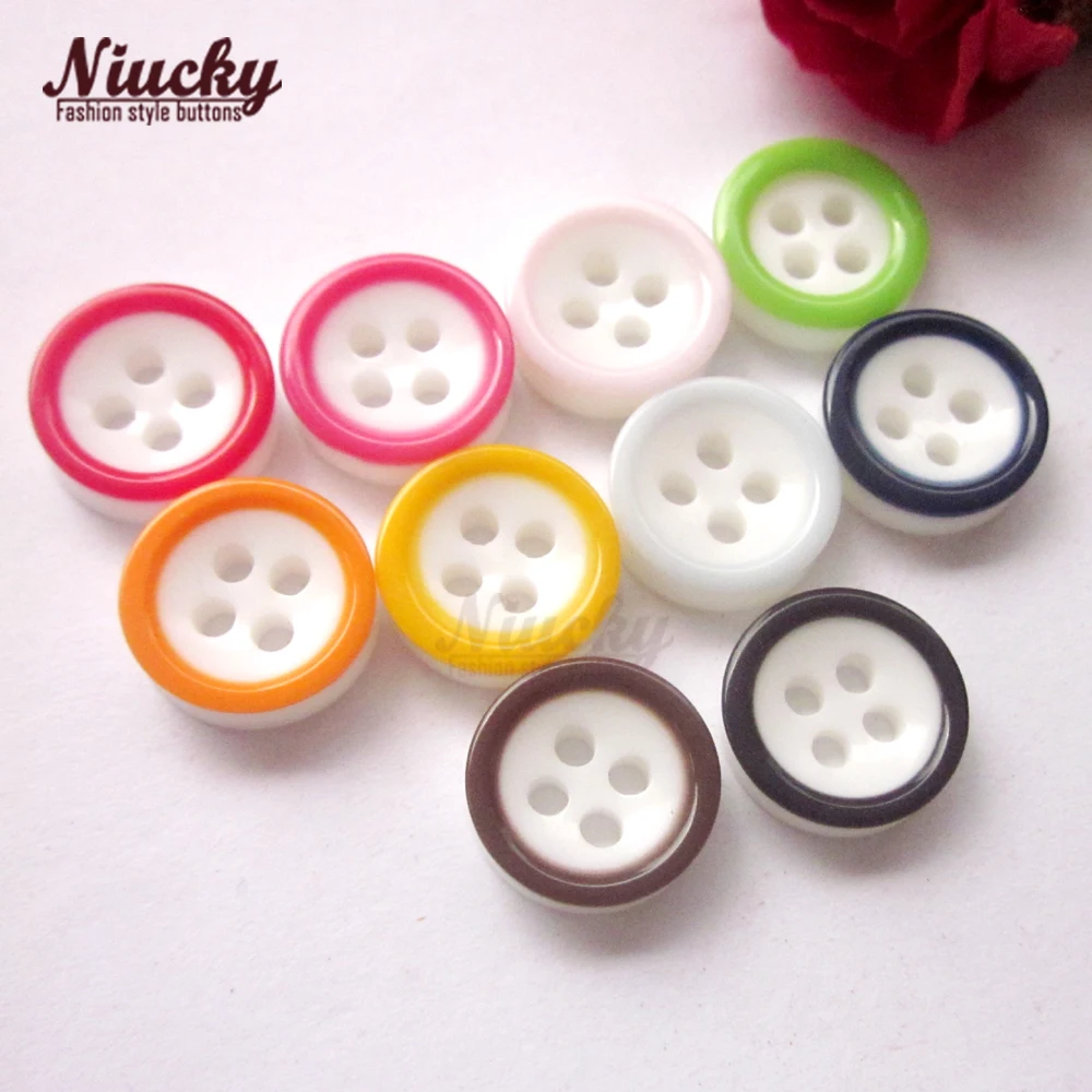 Niucky 11mm 4 holes 10 Colors White Bottom Colorful Edge Shirt Buttons for Clothing Children Diy Craft Sewing Supplies R0201-060