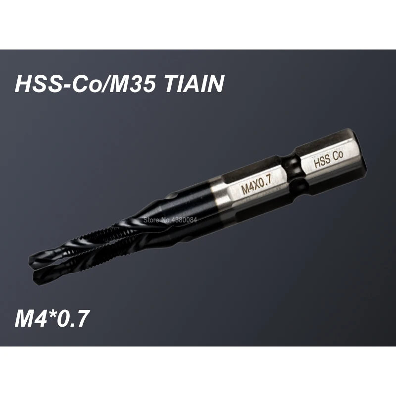 

1 шт. 4 мм кобальтовый HSS спиральный заостренный сложный кран TIAIN M35 из нержавеющей стали искусственная резьба шестигранный хвостовик метрический M4 * 0,7