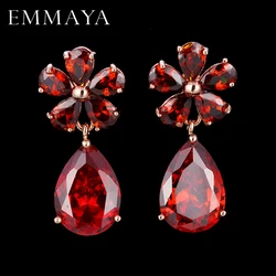 EMMAYA Red Stones CZ Earrings For Womens Water Drop Shape Cubic Zirconia Crystal  Earings