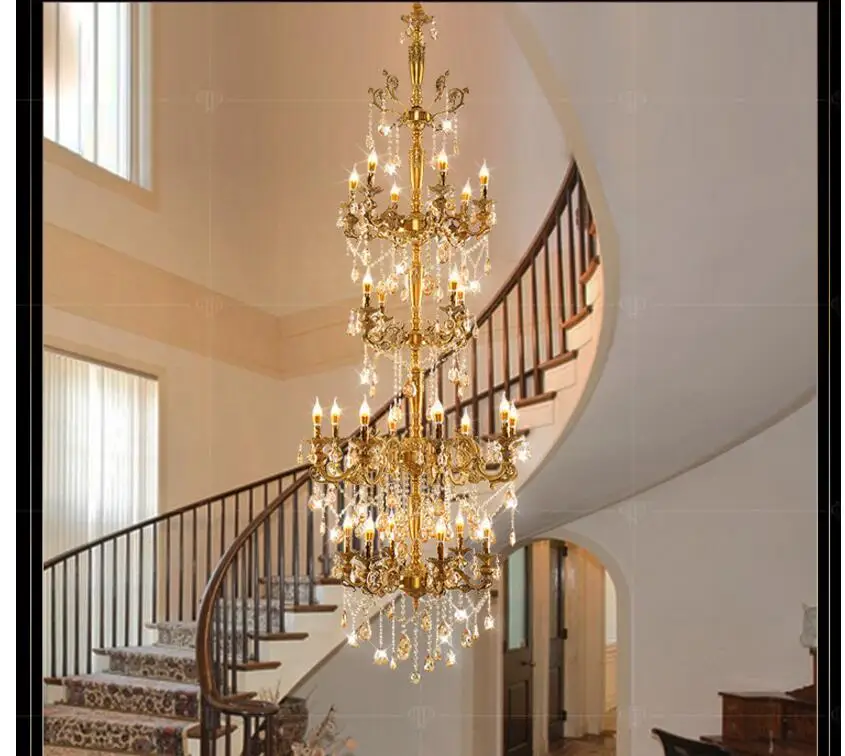 Brass Alloy Luxurious European D80cm H235cm Chandelier Modern Crystal Chandelier / Light / Lighting Fixture AC 100% Guaranteed