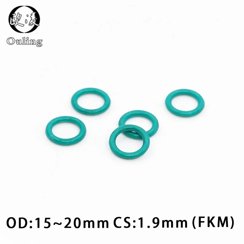 

10PCS/lot Rubber Ring Green FKM O rings Seal 1.9mm Thickness OD 15/16/17/18/19/20mm Rubber ORing Seal Oil Gasket Fuel Washer