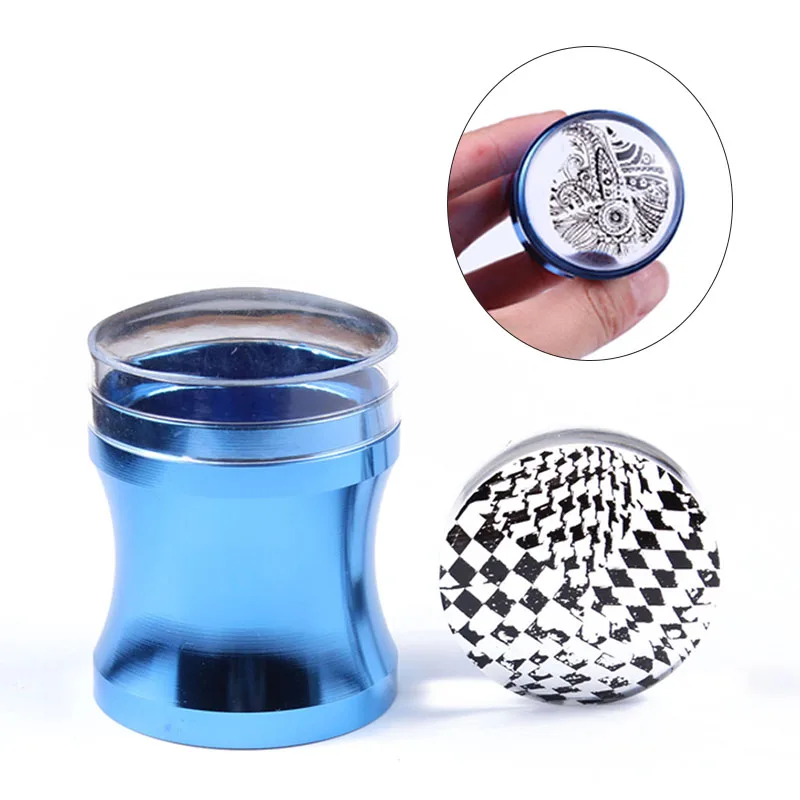 

New Blue Metal Handle XL 4cm Jelly Silicone Nail Stamper Scraper Set with Cap DIY Polish Print Stamping Tools