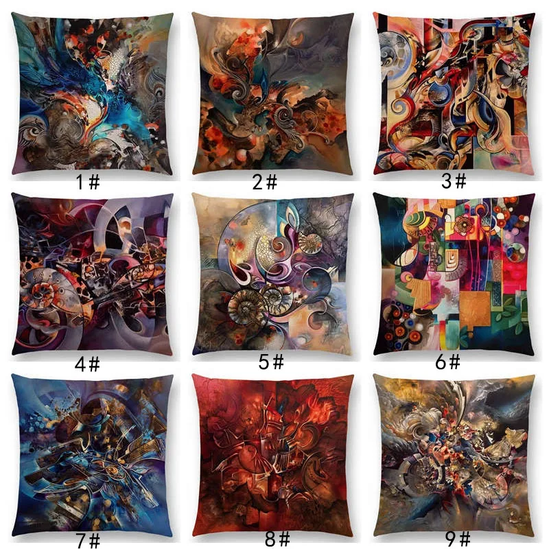 

New Abstract Style Painting Sculpture Mysterious Pattern Fantastic Cushion Cover Sofa Throw Pillow Case