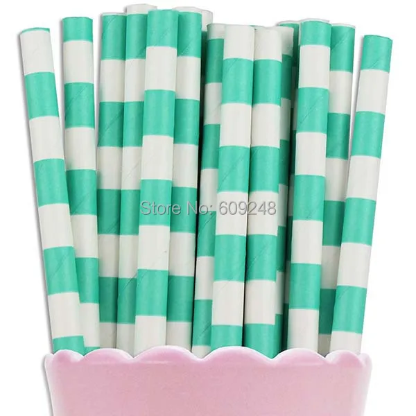 100 Pcs Mixed Colors Aqua Ring Circle Sailor Stripe Paper Straws,Colored Rugby Stripe Paper Drinking Straws,Cocktail Party Bulk