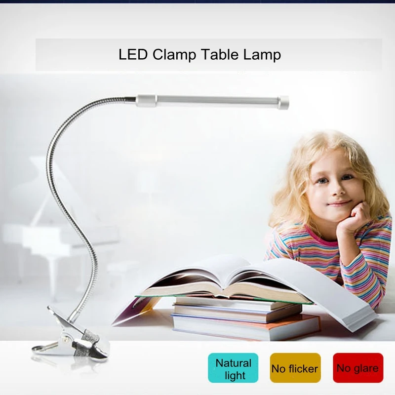 LED Table Lamp USB Clip Office Flexible Adjustable Desk Lamp Eye-protected Long Life Book Lamp Led Light 2-Level Brightness