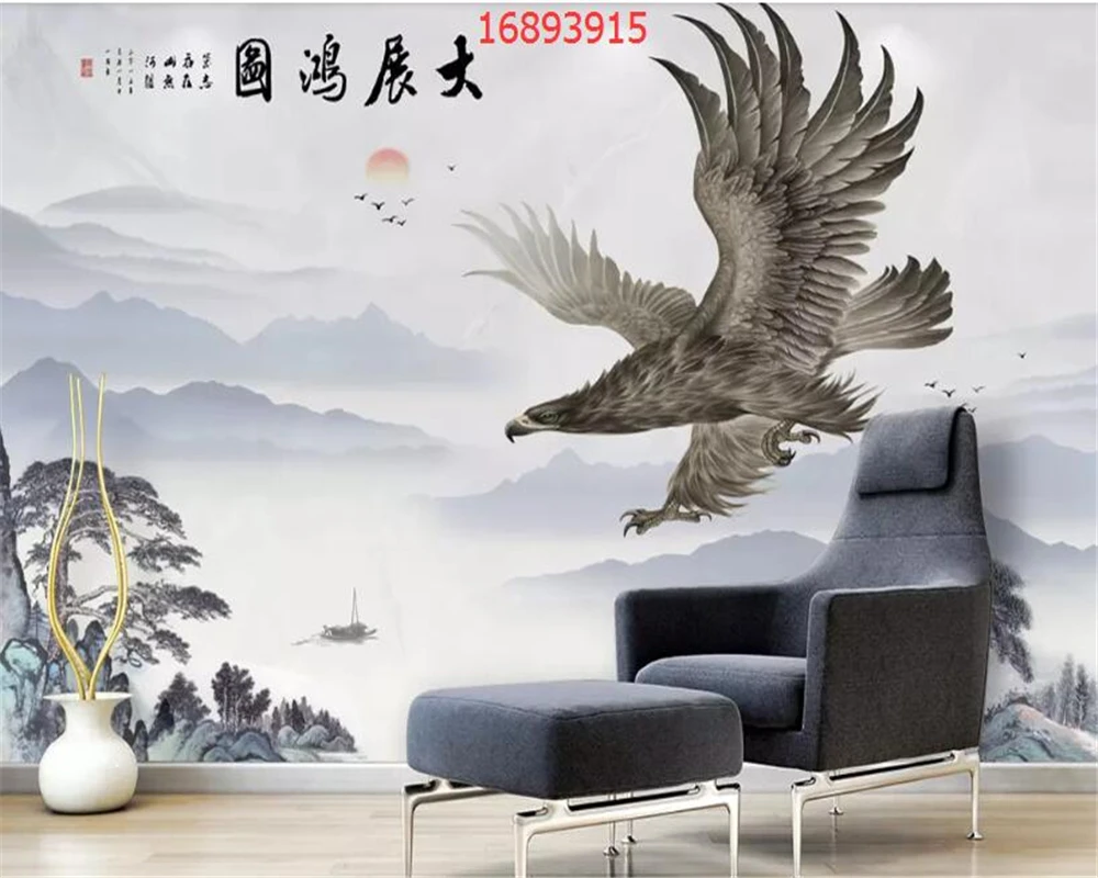 

beibehang Custom size new Chinese style exhibition Hongtu eagle spread wings landscape marble wallpaper decoration painting w