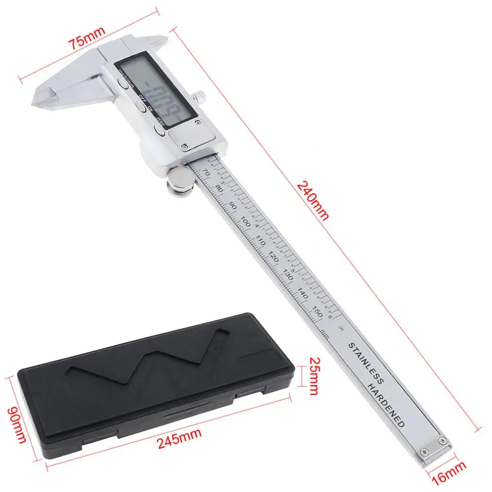 Regla Vernier Digital electrónica de acero inoxidable, 150mm, precisión de 0,01mm, caja tipo W para medir, 1 unidad