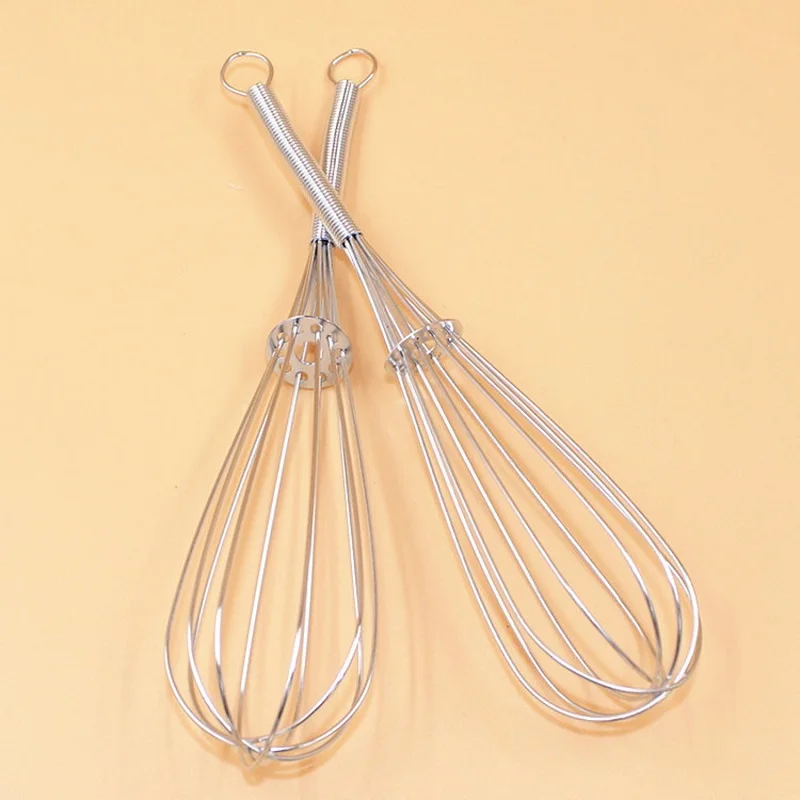 100pcs Stainless Steel Egg Beater Manual Spring Handle Egg Beater Egg Whisk Mixer Stirrer Kitchen Tools W9726