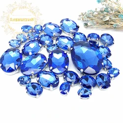 5 SIZES 30PCS ! Light Sapphire oval shape Glass Crystal sew on rhinestones with calw Diy wedding decoration