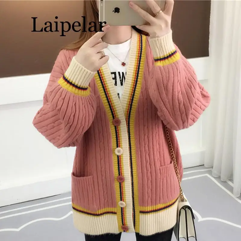 Autumn Winter Women Sweaters Casual Loose V-neck Jumpers Cardigan Knitted Jacket 2019 Outwear Streetwear Coats with Pockets