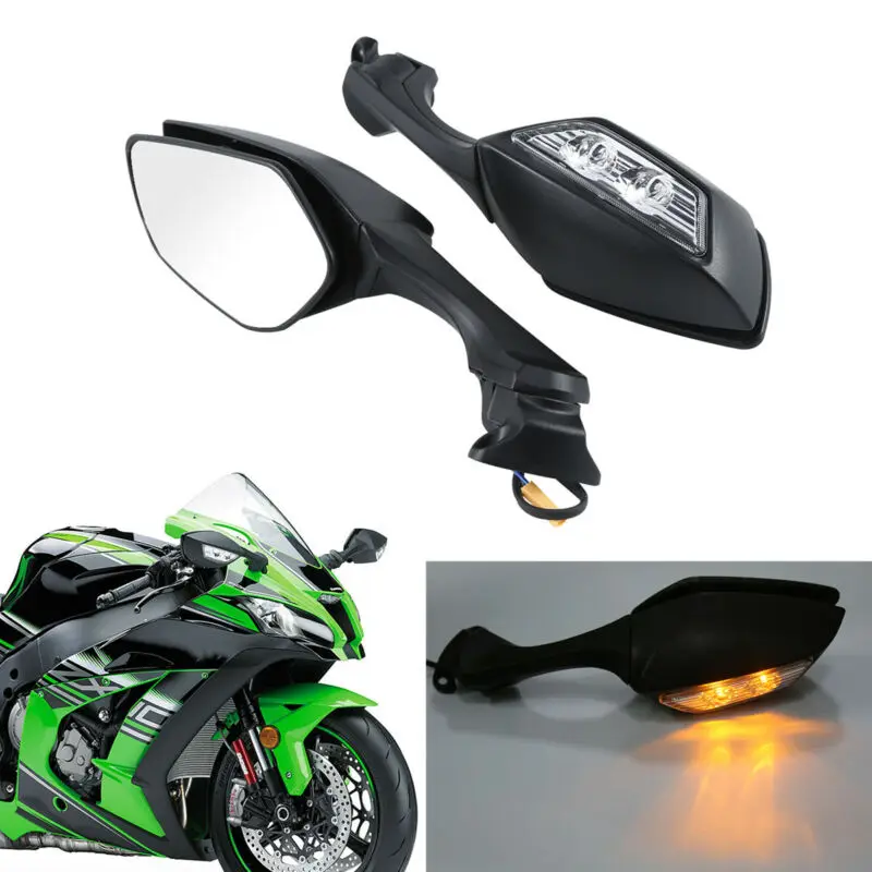 

Motorcycle Motorbike ABS Rear View Side Mirrors LED Turn Signal For Kawasaki Ninja ZX10R ZX-10R 2016-2023 2011-2015