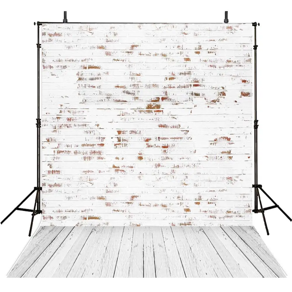 

White Brick Stone Wood Floor photo backdrop polyester or Vinyl cloth High quality Computer print wall Background