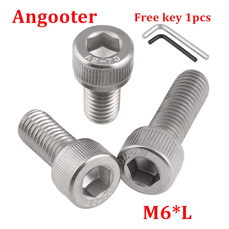 50pcs DIN912 M6 Hexagon Socket Head Cap Screw 304 stainless steel Hex allen socket head screw Bolts M6x8/10/12/16/20/25/30/35/40