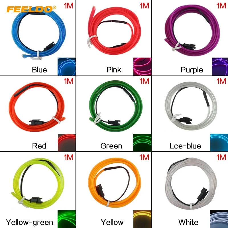 FEELDO 1M Car Decoration Flexible Moulding EL Neon Glow Lighting Rope Strip With Fin And Cigar/Cigarette Lighter 9-color #3561