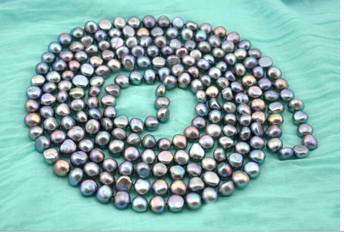 

10mm black green colors flat baroque freshwater pearl Necklace Jewelry 80cm 120cm 160cm 30inch 50inch