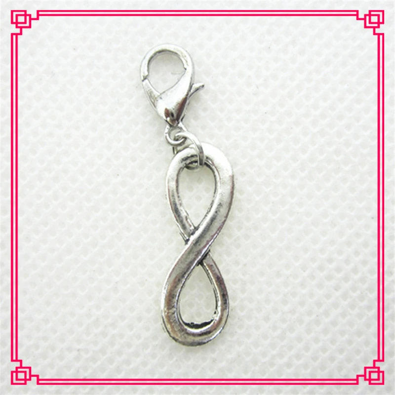 

50pcs/lot Silver Infinity charms lobster clasp Hanging Floating Charm DIY Jewelry Accessories Dangles Charms