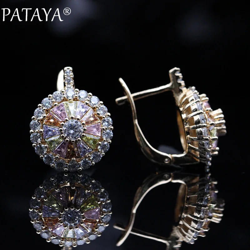 PATAYA New Original Design 585 Rose Gold Color Micro-wax Inlay Natural Zirconia Dangle Earrings Women Wedding Earring Jewelry