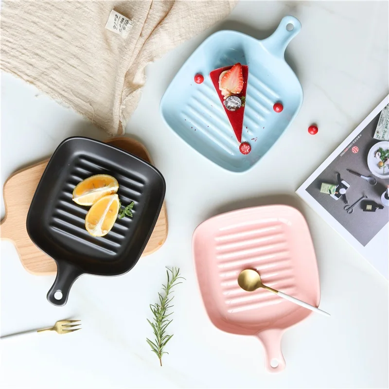 

Modern Style Matte Square European Ceramic Baking Pan Tray Fruits Salad Pasta Plates Fried Eggs Steak dinner plate