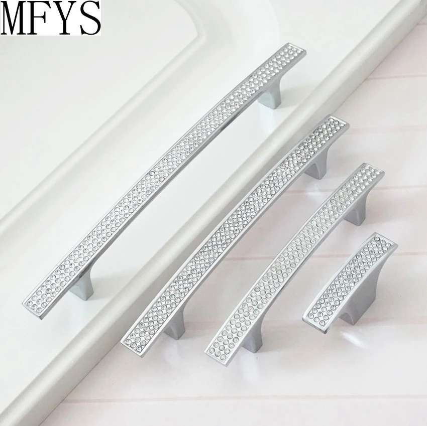 Silver Handles for Cabinet Zinc Alloy Wardrobe Pulls Chrome Crystal Kitchen Cupboard Door Pulls Modern Furniture Handles 160mm