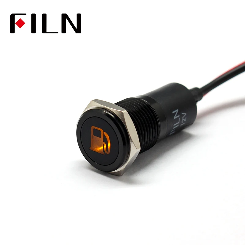 FILN 14mm Car dashboard Tank cap  symbol led red yellow white blue green 12v led indicator light with 20cm cable