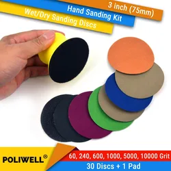 3 Inch (75mm) 60/240/600/1000/5000/10000 Grits Waterproof Hook&Loop Sanding Discs 3