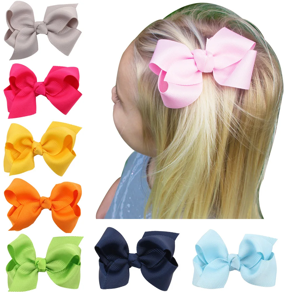 

8cm Baby Girls Grosgrain Ribbon Hair Bows With Clips Headwear Hair Accessories 20pcs Per Lot