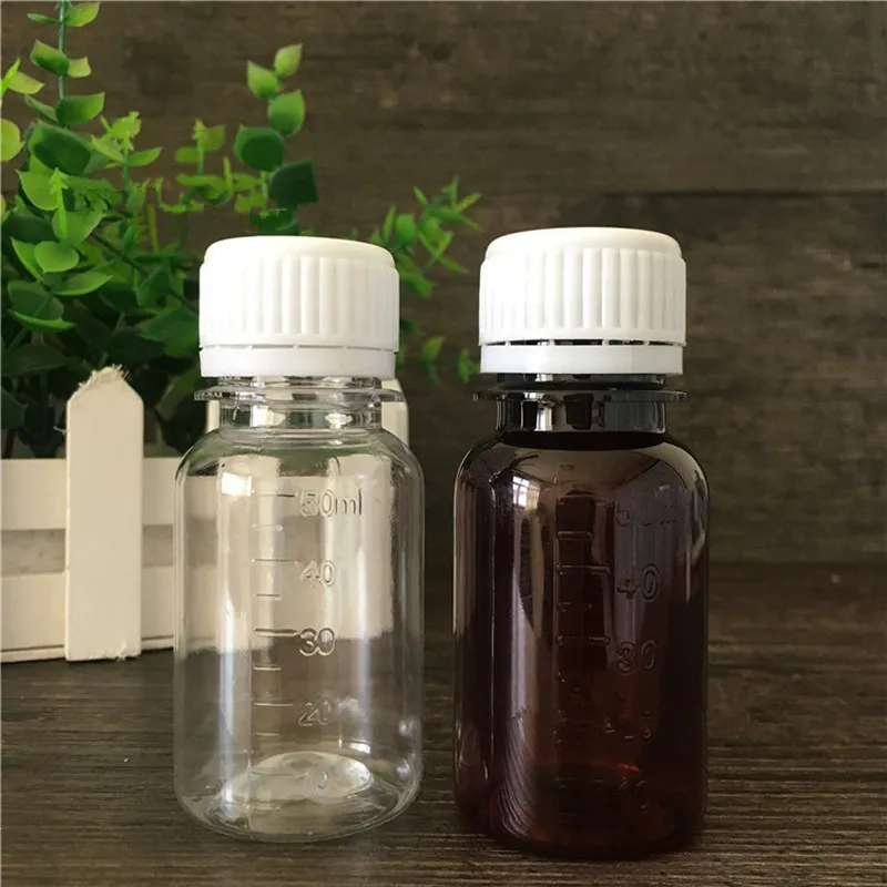 50ml PET pharmaceutical bottle for liquid medicine clear bottle and amber bottle with white screw cap F20172816