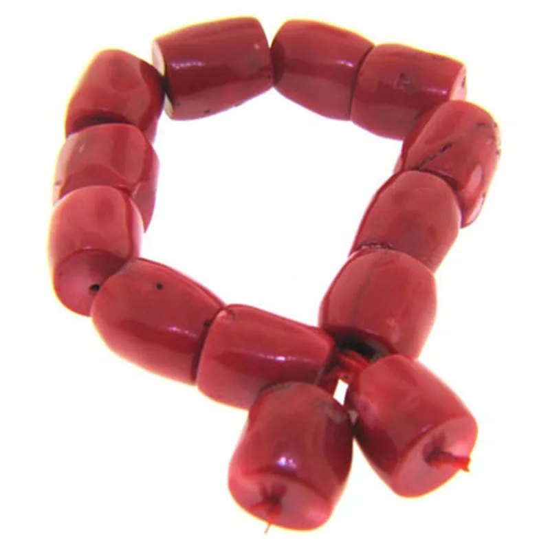 7 inches Stretch Style 10-11mm Red Drum Shaped Natural Coral Bracelet