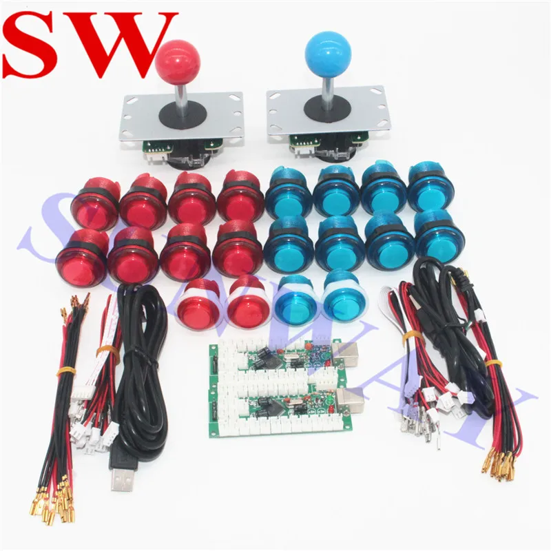 Hot Sale 20pcs LED Arcade Buttons + 2pcs Joysticks + 2pcs USB Encoder Kit + 20pcs LED Cables for 2 player DIY Arcade kits